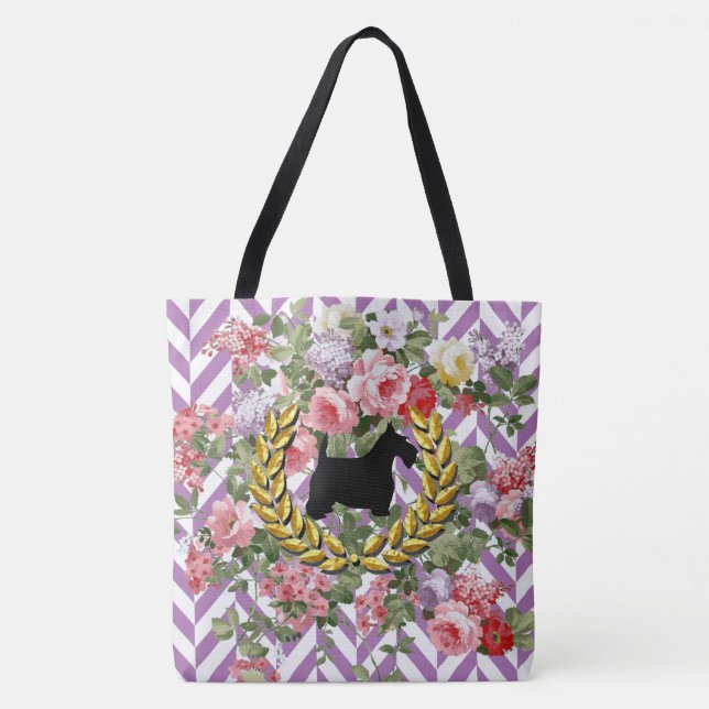 Scottie Floral Your Colour Herringbone Tote Bag (Front)
