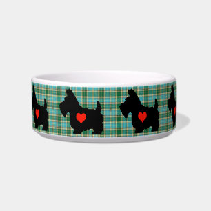 Scottie Heart Tartan Dog Bowl