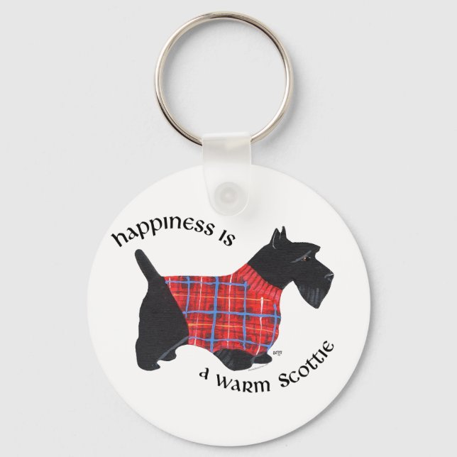 Scottie in Red & Blue Plaid Sweater Keychain (Front)