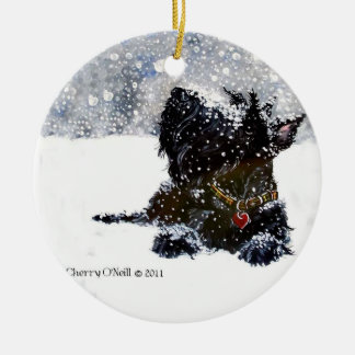 Scottie in the snow ceramic ornament