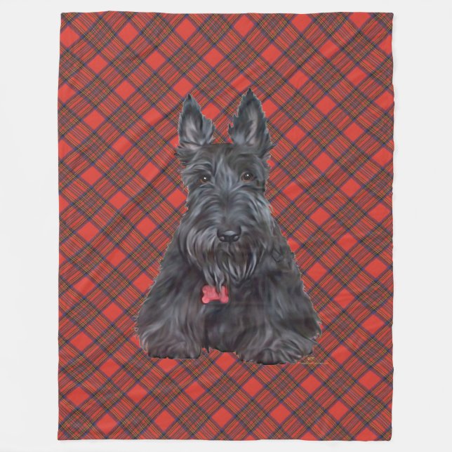 Scottie on Tartan Fleece Blanket (Front)