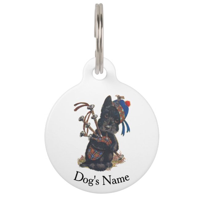 Scottie Playing Bagpipes Personalize Pet Tag (Front)