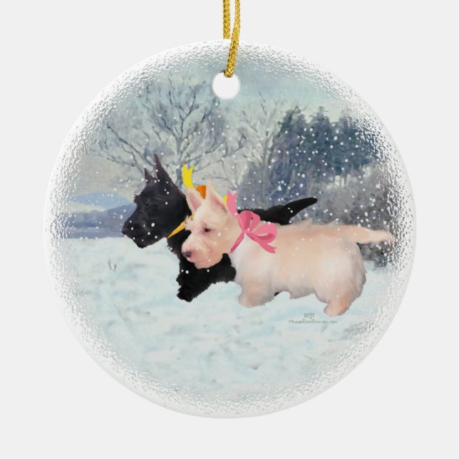 Scottie Pups Ceramic Ornament (Front)