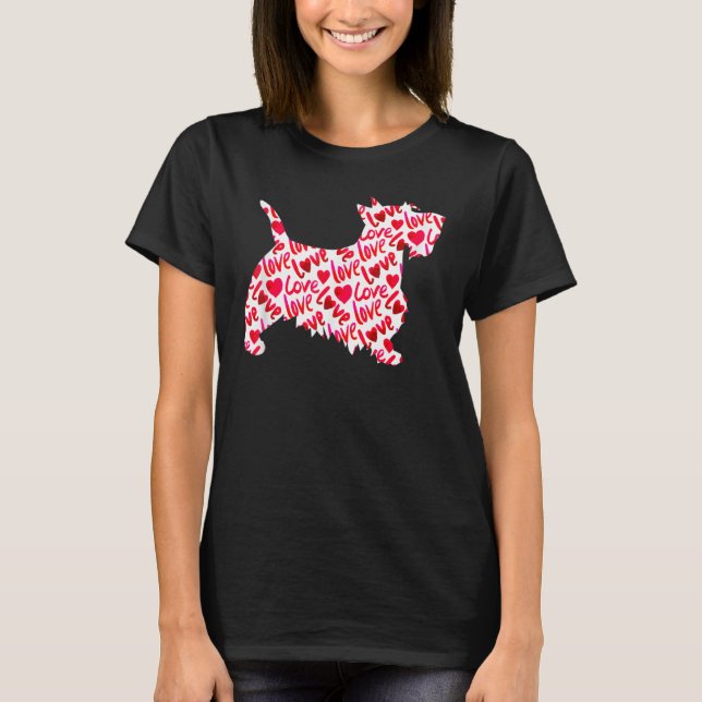 Scottie Scottish Terrier Heart Dog Valentine's Day T-Shirt (Front)