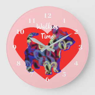 Scottie Terrier Dog Valentine’s Day Heart Pink Large Clock