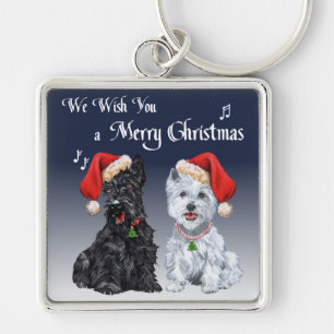 Scottie & Westie Christmas Carols Keychain