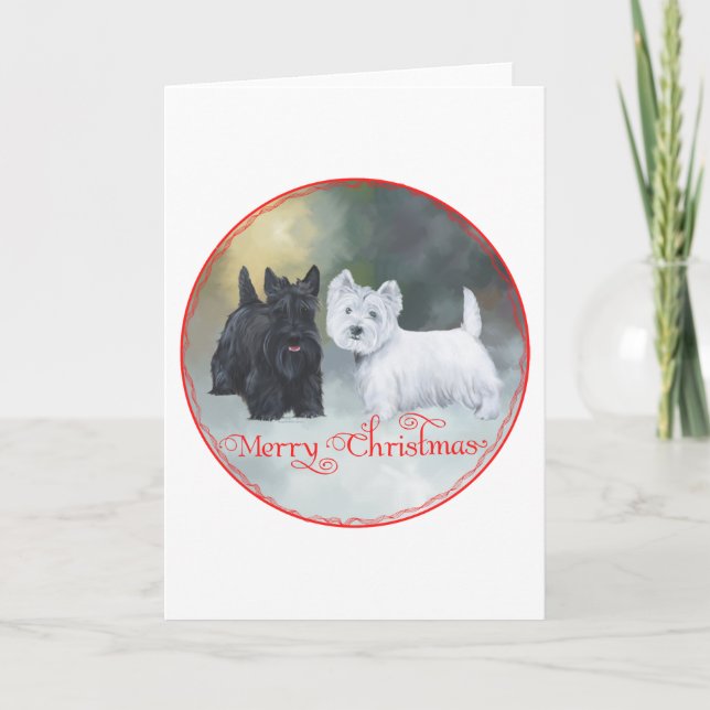 Scottie Westie  Christmas Holiday Card (Front)