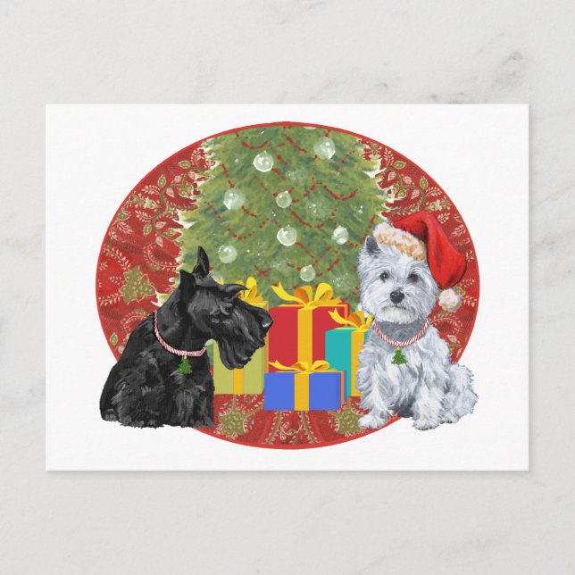 Scottie & Westie Christmas Holiday Postcard (Front)