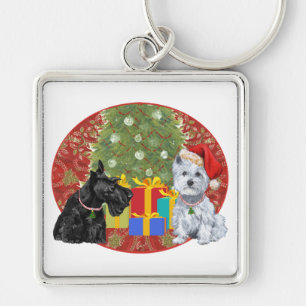 Scottie & Westie Christmas Keychain