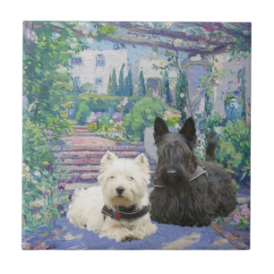 Scottie & Westie in Cozy Garden Tile