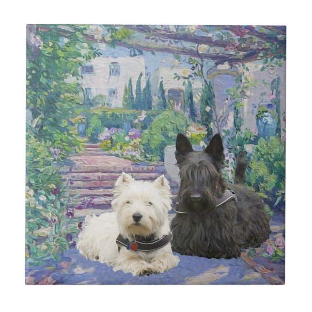 Scottie & Westie in Cozy Garden Tile (Front)