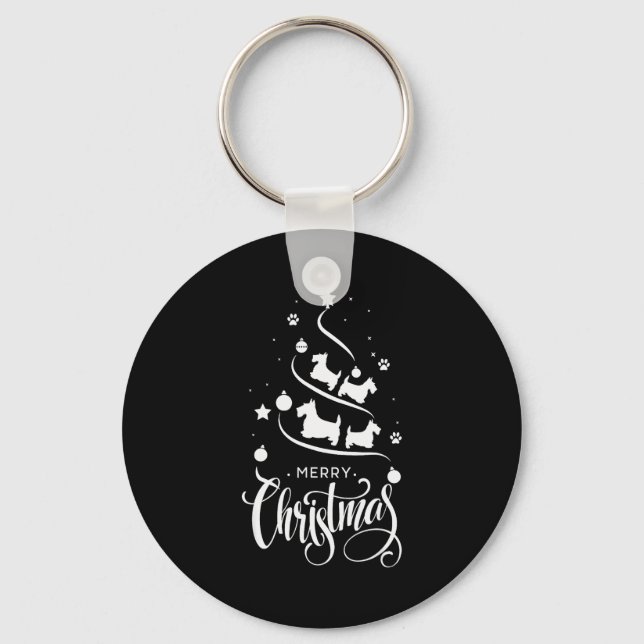 Scottierrier Dog Owners Christmas Tree Dog Lovers  Keychain (Front)