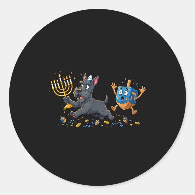 Scottierrier Dreidel Menorah Hanukkah Kids Womens  Classic Round Sticker (Front)