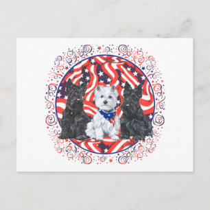 Scotties and a Westie Patriotic Postcard