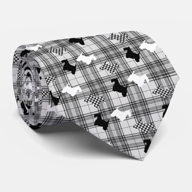 Scotties and Grey Plaid Tie (Rolled)