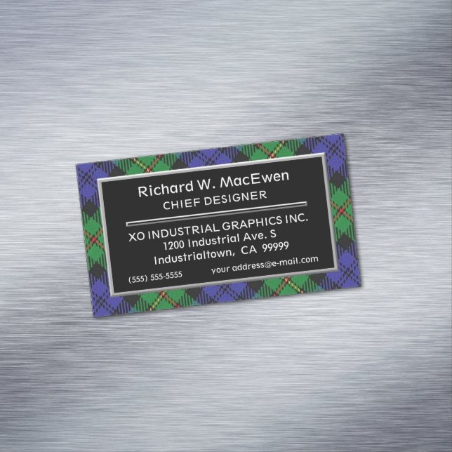 Scottish Accent Clan MacEwen Tartan Magnetic Business Card (In Situ)