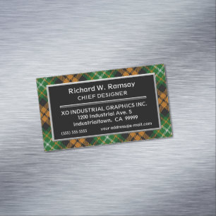 Scottish Accent Clan Ramsay Orange  Hunting Tartan Magnetic Business Card