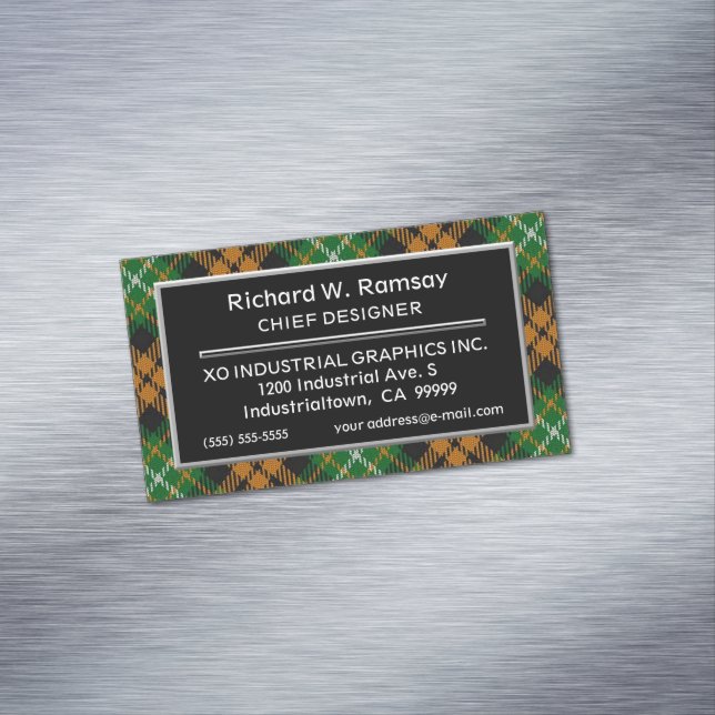 Scottish Accent Clan Ramsay Orange  Hunting Tartan Magnetic Business Card (In Situ)