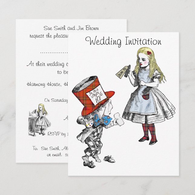 Scottish Alice in Wonderland Wedding Invitation (Front/Back)