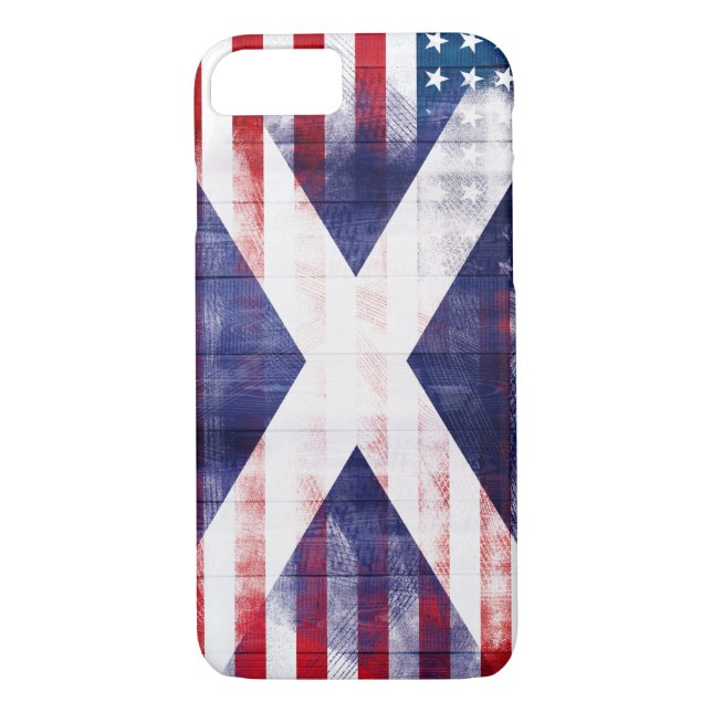 Scottish American Flag | Wood Grain & Paintstrokes Case-Mate iPhone Case (Back)