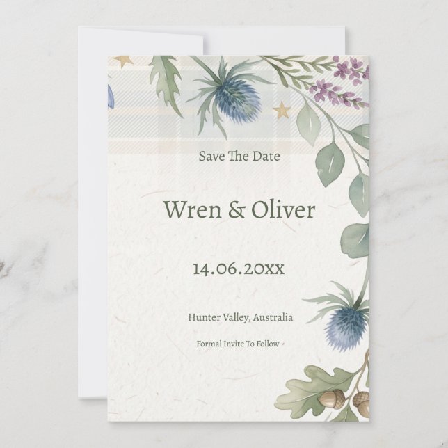 Scottish Australian Botanical Save the Date Card | (Front)