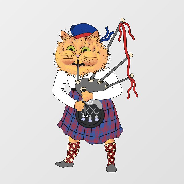 Scottish Bagpipe Playing Cat Window Cling (Sheet)