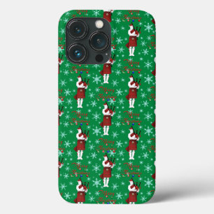 Scottish Bagpiper Merry Christmas with Snowflakes iPhone 13 Pro Case