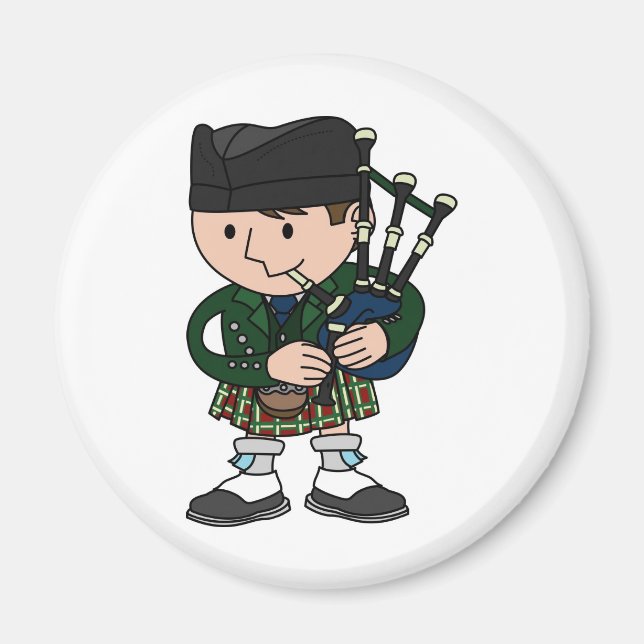 Scottish bagpiper playing bagpipes magnet (Front)