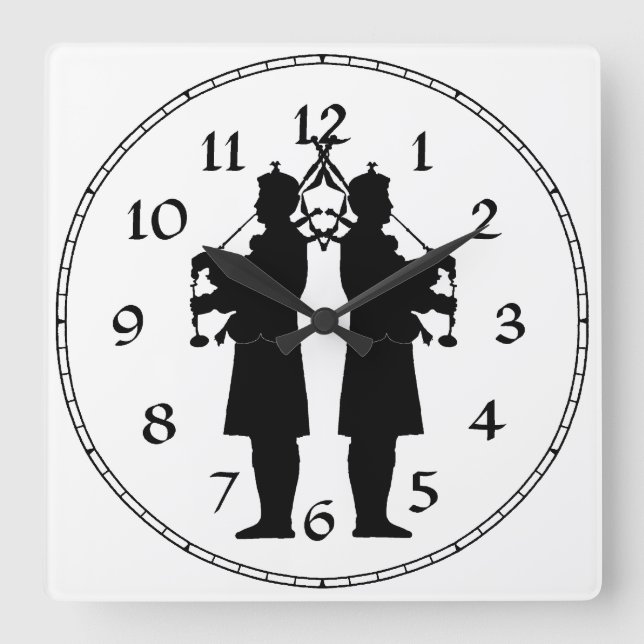 Scottish Bagpipers Silhouette Square Wall Clock (Front)