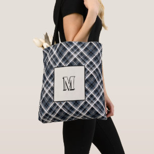 Scottish ,black and white ,tartan,personalized tote bag