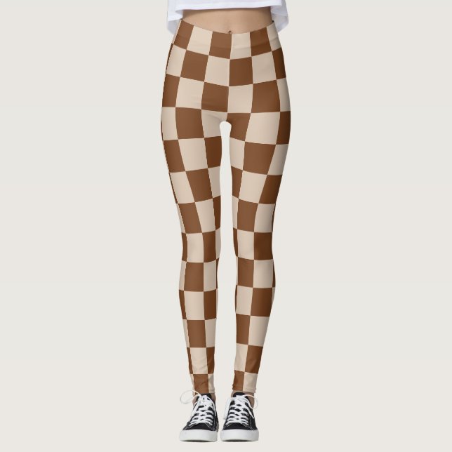 Scottish Blast Chessboard Tan and Brown  Plaid Leggings (Front)