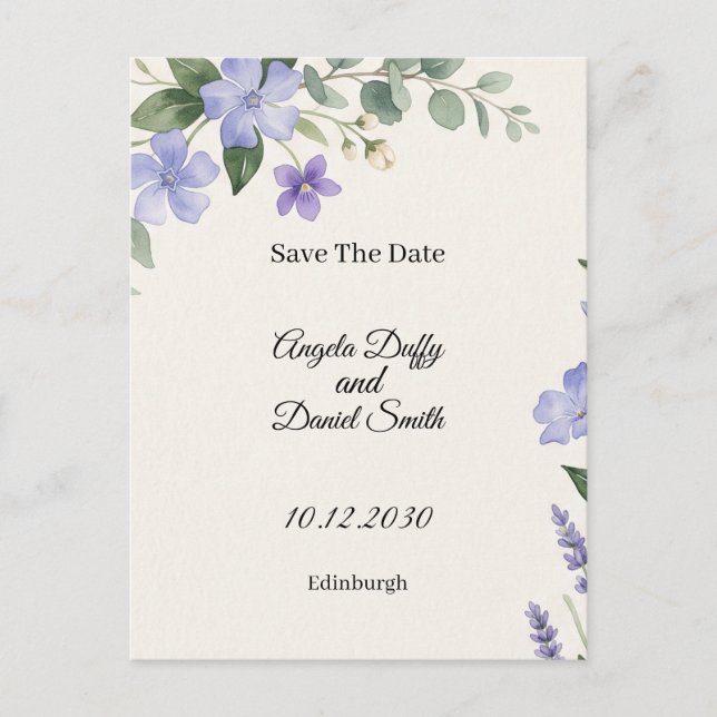 Scottish Bluebell Thistle Save The Date Postcard (Front)
