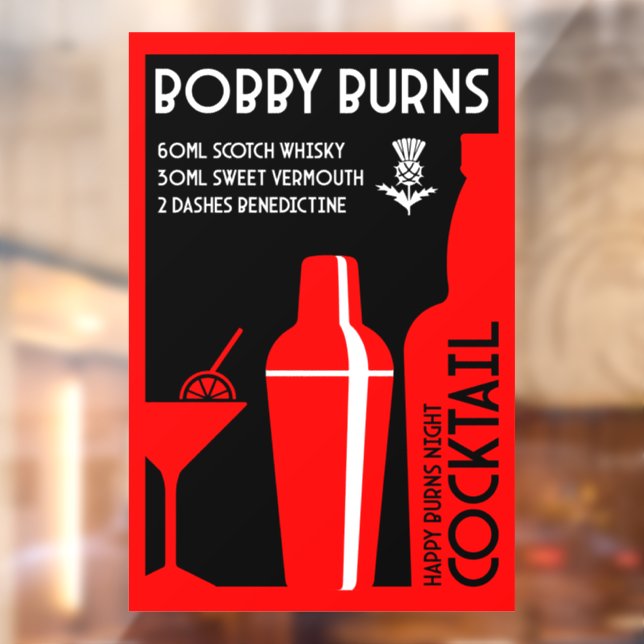 Scottish Bobby Burns Whiskey Cocktail Window Cling (Sheet 2)