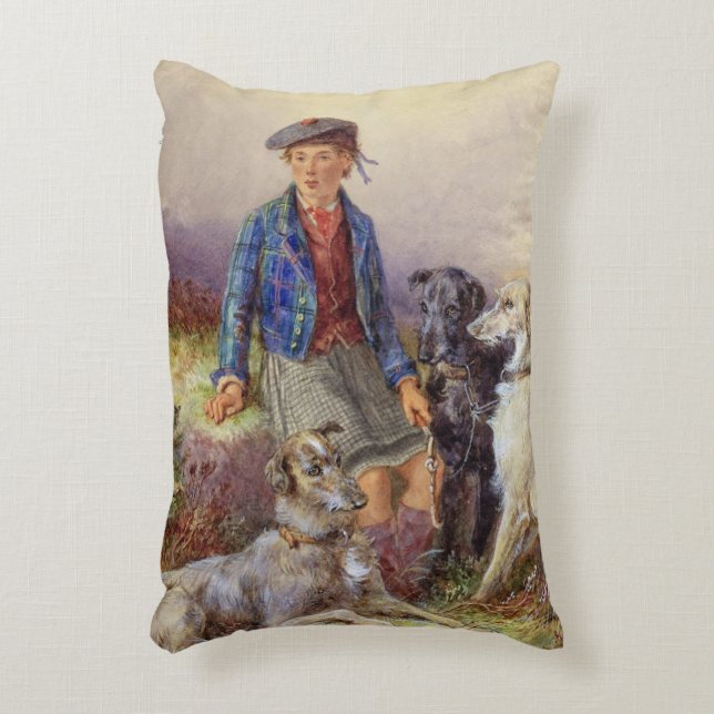 Scottish boy with wolfhounds in a Highland landsca Decorative Pillow (Front(Vertical))