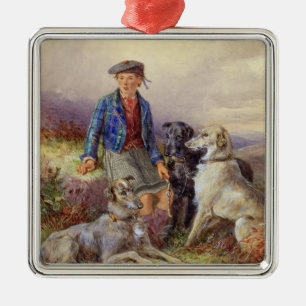 Scottish boy with wolfhounds in a Highland landsca Metal Ornament