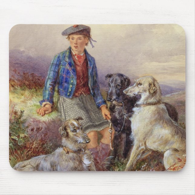 Scottish boy with wolfhounds in a Highland landsca Mouse Pad (Front)