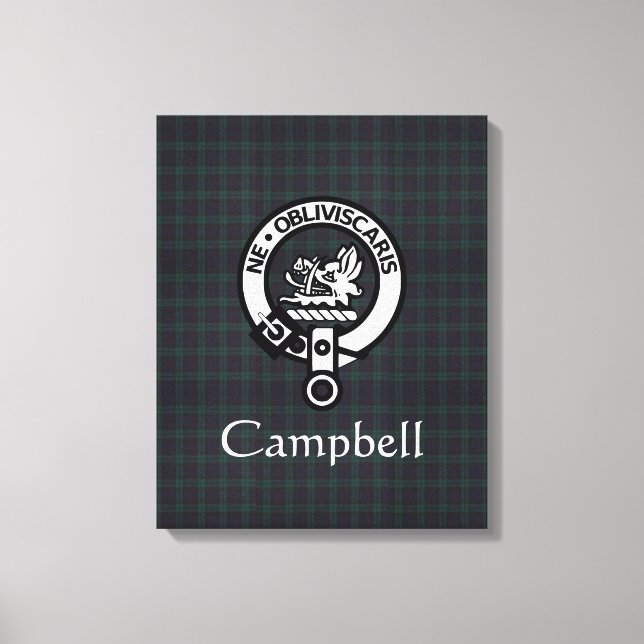Scottish Campbell Crest Badge & Tartan Canvas Print (Front)