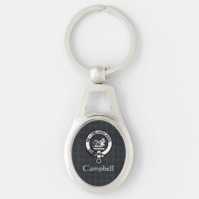 Scottish Campbell Crest Badge & Tartan  Keychain (Front)