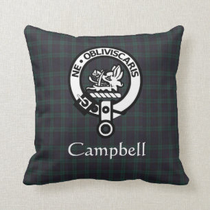 Scottish Campbell Crest Badge & Tartan  Throw Pillow