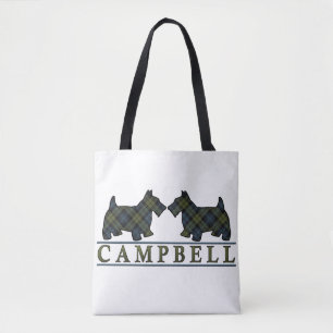 Scottish Campbell Scottie Dogs Tartan Plaid Tote Bag