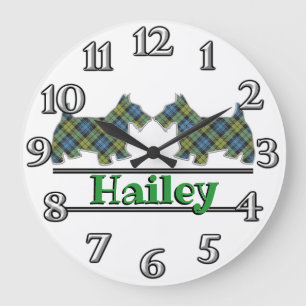 Scottish Campbell Tartan Scottie Dogs Large Clock