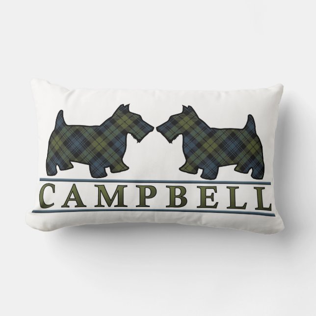 Scottish Campbell Tartan Scottie Dogs Lumbar Pillow (Front)