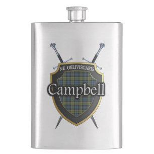 Scottish Campbell Tartan Shield and Swords Hip Flask
