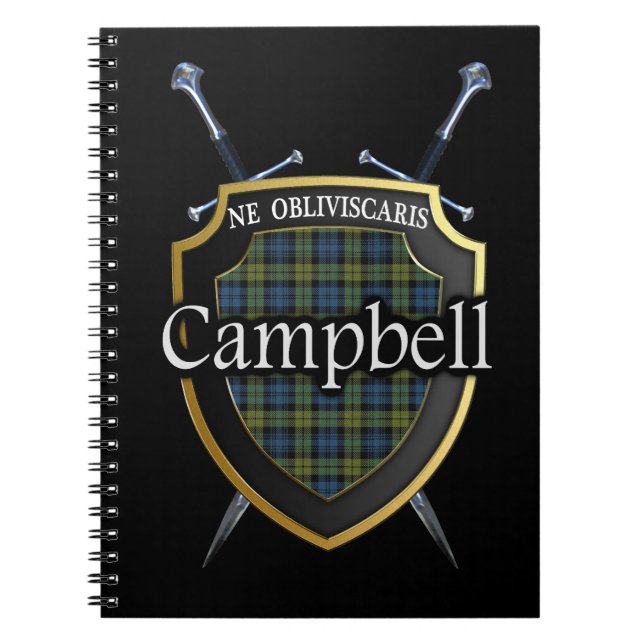 Scottish Campbell Tartan Shield & Swords Notebook (Front)