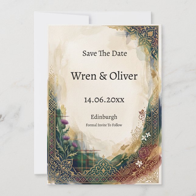 Scottish Canadian Heritage Save the Date Card (Front)