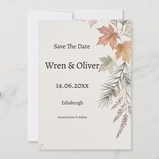 Scottish Canadian Maple Thistle Save the Date Card (Front)