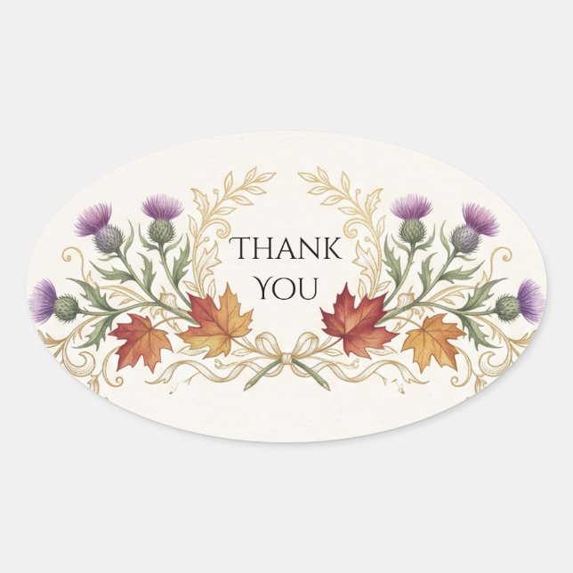 Scottish Canadian Maple Thistle Thank You Sticker (Front)