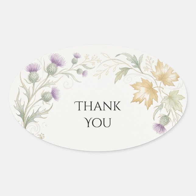 Scottish Canadian Maple Thistle Thank You Sticker (Front)