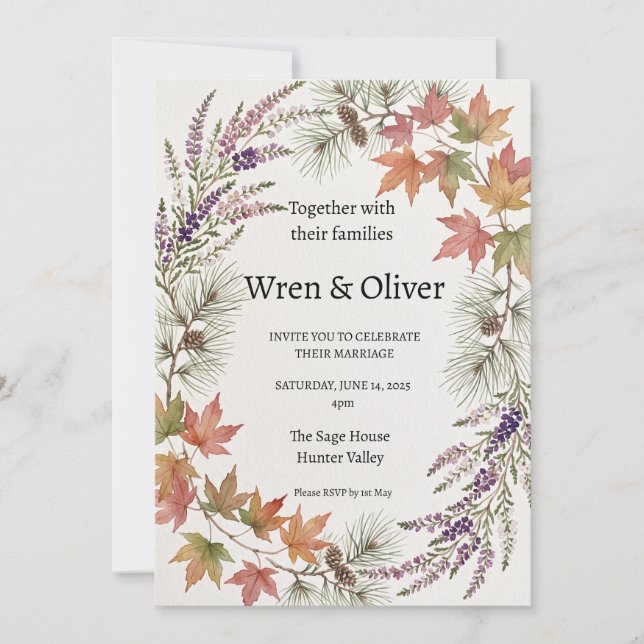 Scottish Canadian Maple Thistle Wedding Invitation (Front)
