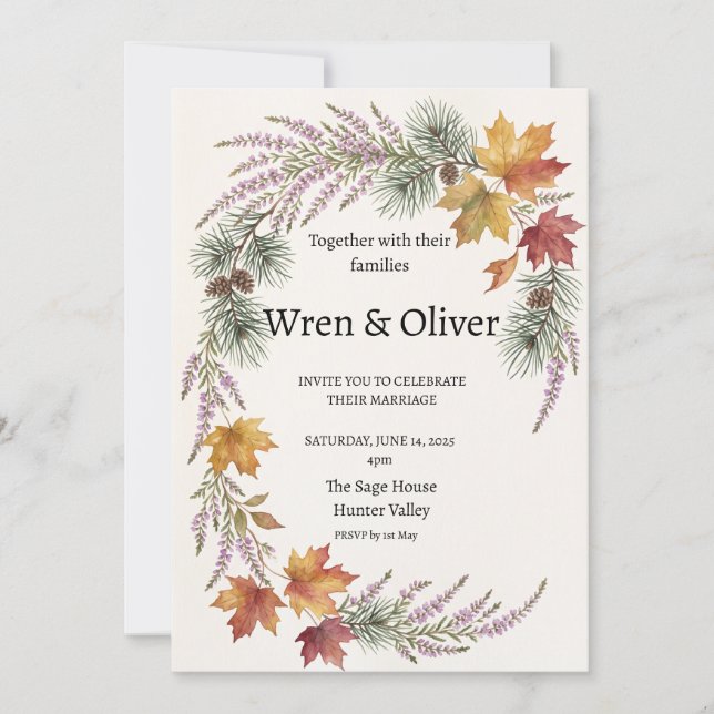 Scottish Canadian Maple Thistle Wedding Invitation (Front)